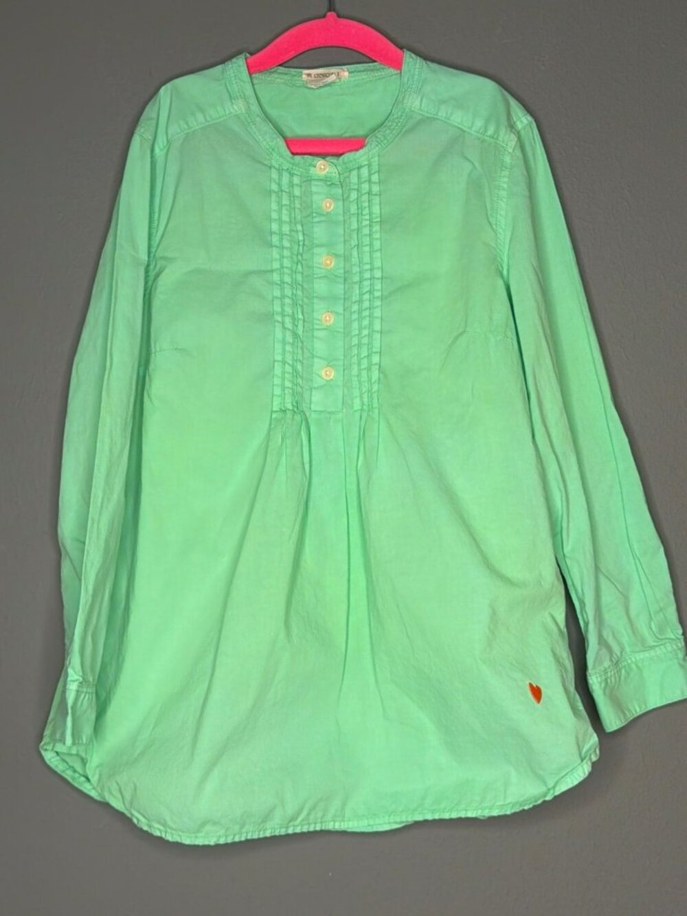 Crewcuts Girls 12 Green Popover LS Button Pintuck Tunic Cotton Shirt